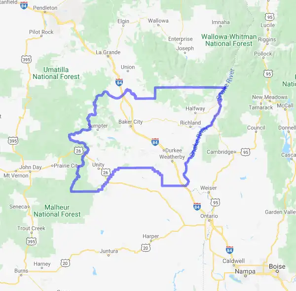 County level USDA loan eligibility boundaries for Baker, Oregon