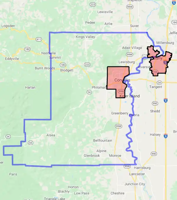 County level USDA loan eligibility boundaries for Benton, Oregon