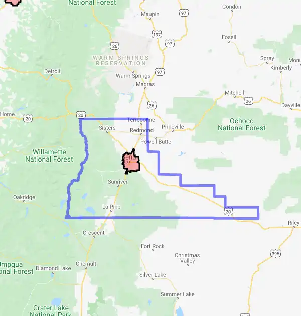 County level USDA loan eligibility boundaries for Deschutes, Oregon