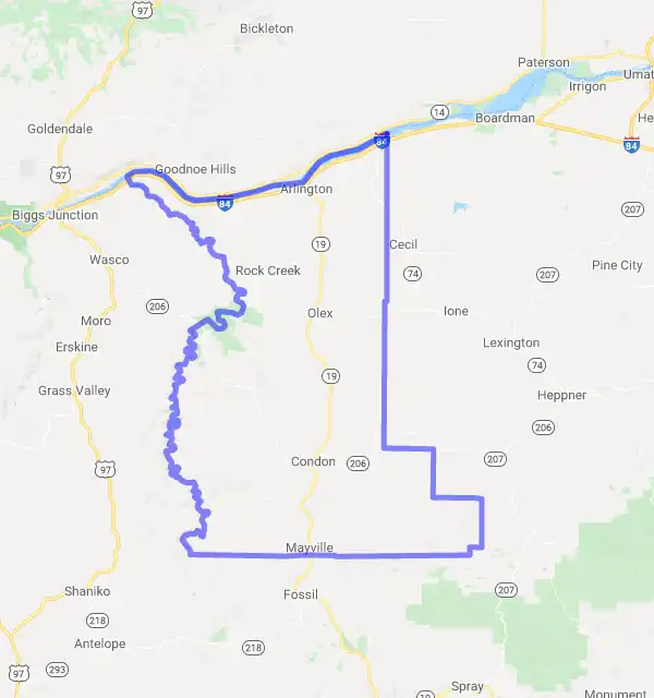 County level USDA loan eligibility boundaries for Gilliam, Oregon