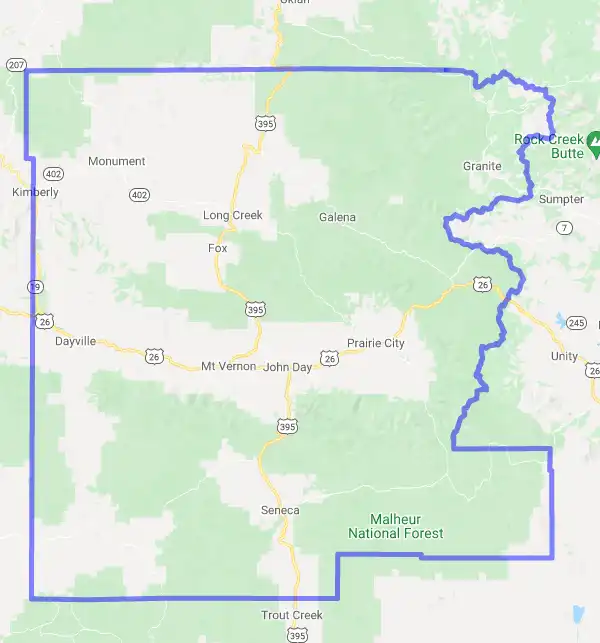 County level USDA loan eligibility boundaries for Grant, Oregon