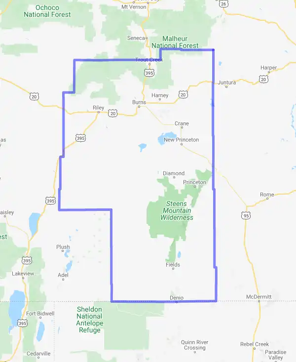 County level USDA loan eligibility boundaries for Harney, Oregon