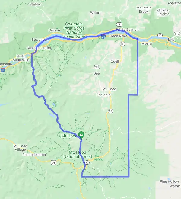 County level USDA loan eligibility boundaries for Hood River, Oregon