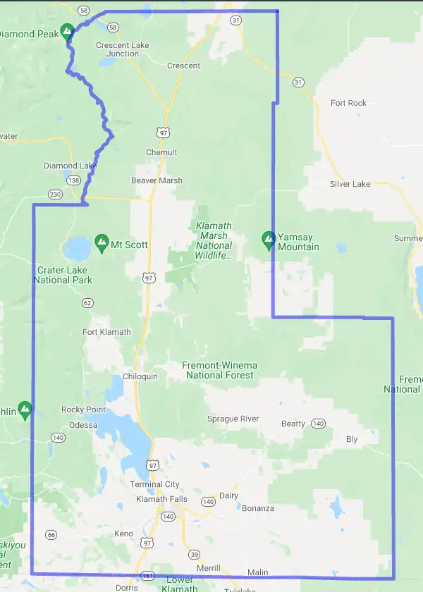 County level USDA loan eligibility boundaries for Klamath, Oregon
