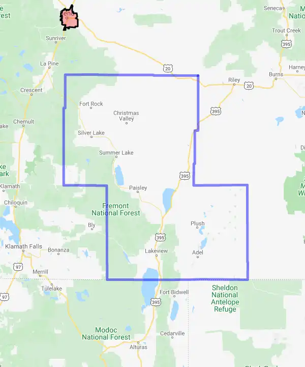County level USDA loan eligibility boundaries for Lake, Oregon
