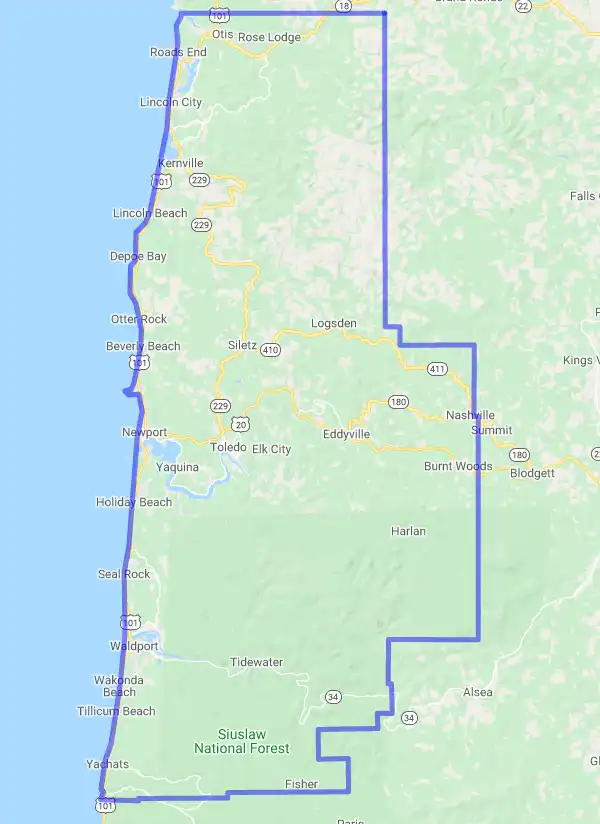 County level USDA loan eligibility boundaries for Lincoln, Oregon