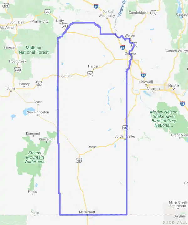 County level USDA loan eligibility boundaries for Malheur, Oregon