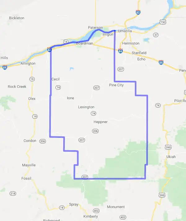 County level USDA loan eligibility boundaries for Morrow, Oregon