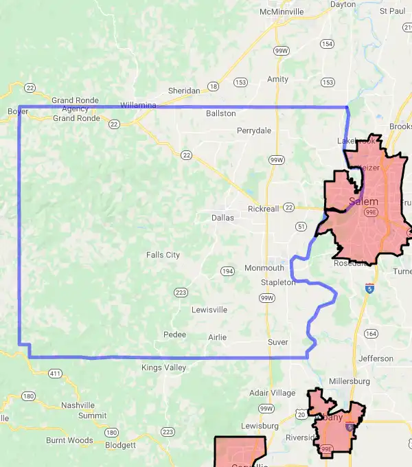 County level USDA loan eligibility boundaries for Polk, Oregon