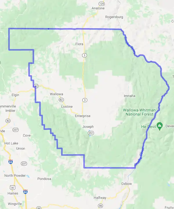 County level USDA loan eligibility boundaries for Wallowa, Oregon