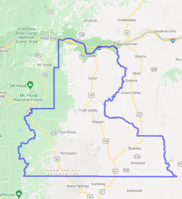County level USDA loan eligibility boundaries for Wasco, Oregon