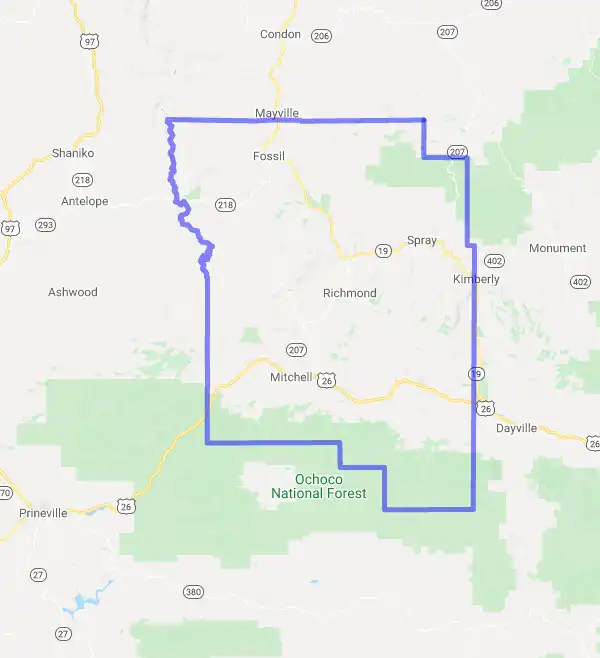 County level USDA loan eligibility boundaries for Wheeler, Oregon