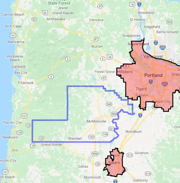 County level USDA loan eligibility boundaries for Yamhill, Oregon