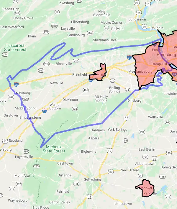 County level USDA loan eligibility boundaries for Cumberland, Pennsylvania