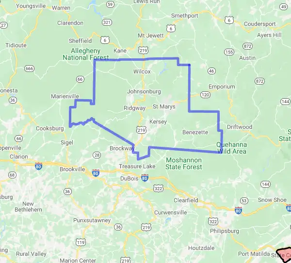 County level USDA loan eligibility boundaries for Elk, Pennsylvania