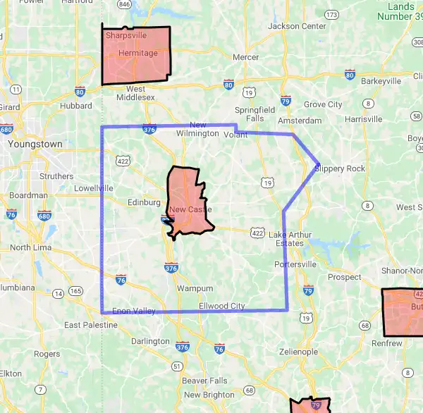 County level USDA loan eligibility boundaries for Lawrence, Pennsylvania