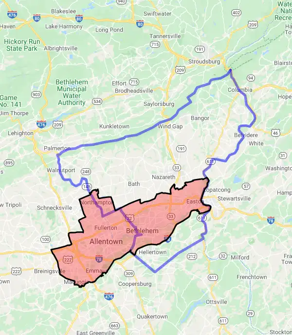 County level USDA loan eligibility boundaries for Northampton, Pennsylvania