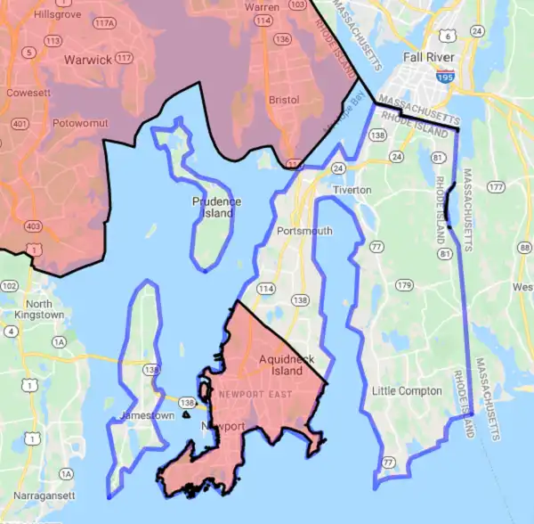 County level USDA loan eligibility boundaries for Newport, Rhode Island