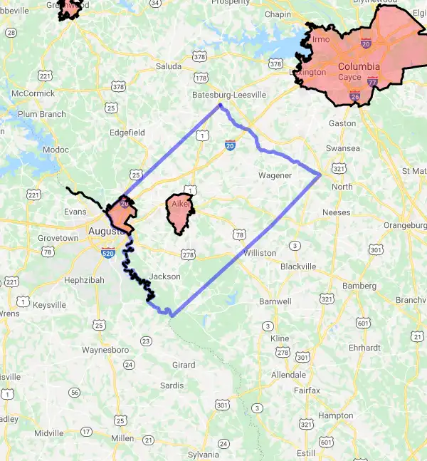 County level USDA loan eligibility boundaries for Aiken, South Carolina