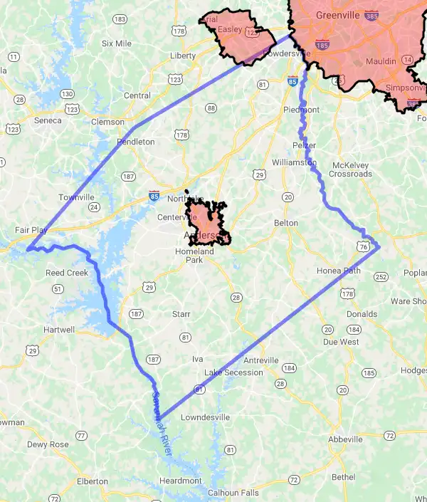 County level USDA loan eligibility boundaries for Anderson, South Carolina