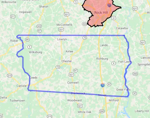 County level USDA loan eligibility boundaries for Chester, South Carolina