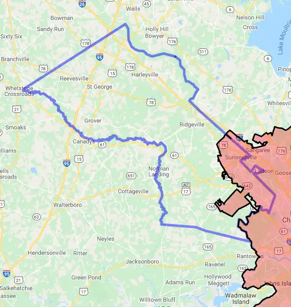 County level USDA loan eligibility boundaries for Dorchester, South Carolina