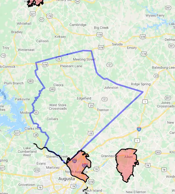County level USDA loan eligibility boundaries for Edgefield, South Carolina