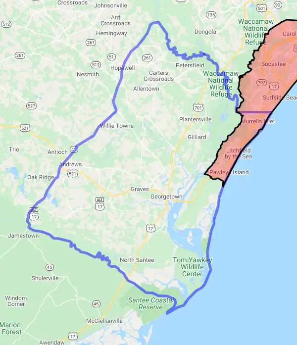 County level USDA loan eligibility boundaries for Georgetown, South Carolina