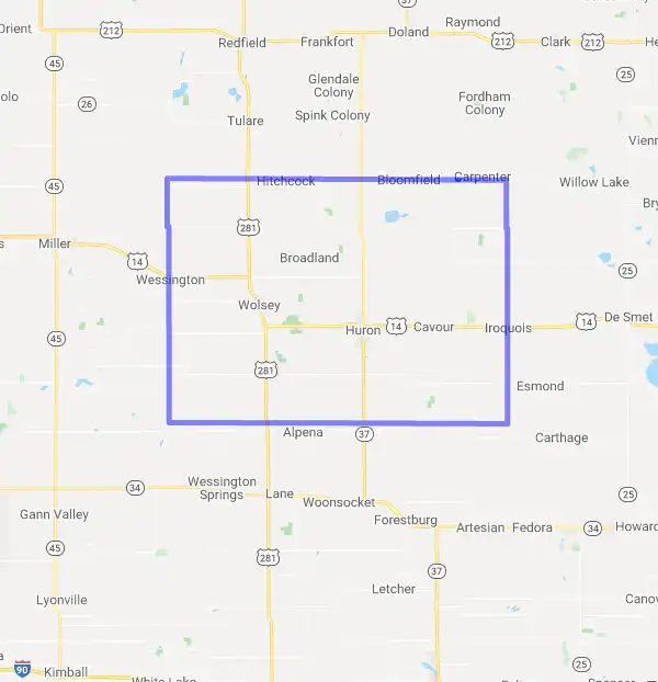 County level USDA loan eligibility boundaries for Beadle, South Dakota