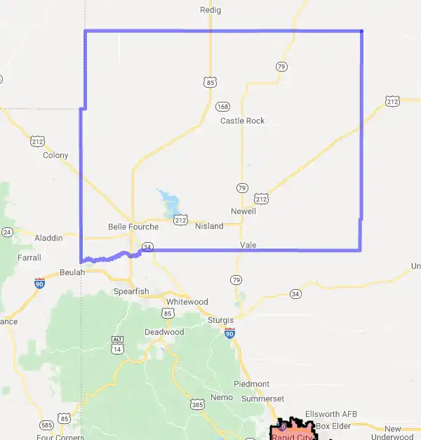 County level USDA loan eligibility boundaries for Butte, South Dakota