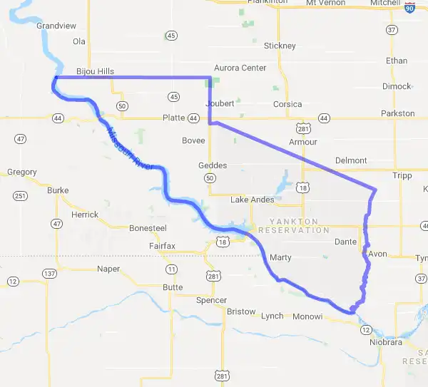 County level USDA loan eligibility boundaries for Charles Mix, South Dakota