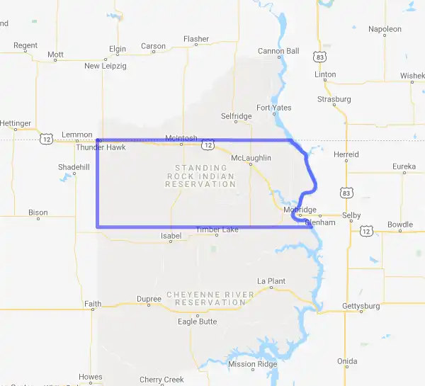 County level USDA loan eligibility boundaries for Corson, South Dakota
