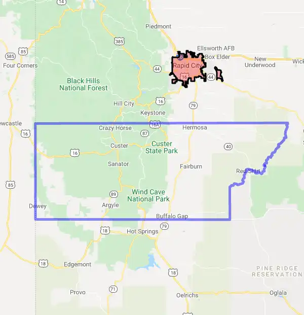 County level USDA loan eligibility boundaries for Custer, South Dakota