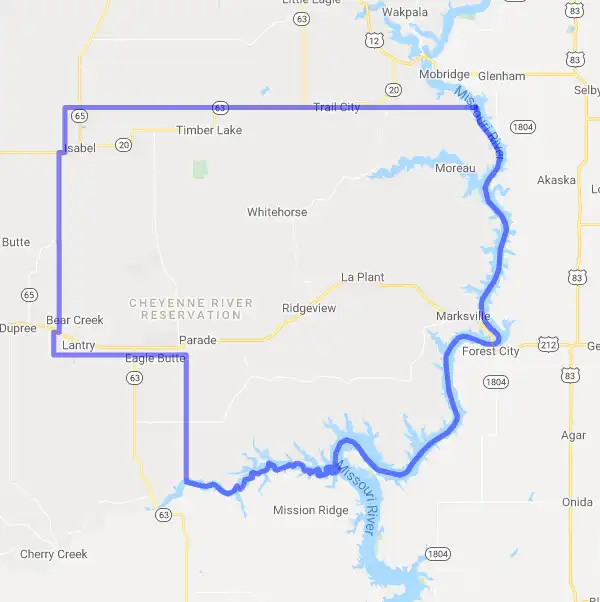 County level USDA loan eligibility boundaries for Dewey, South Dakota