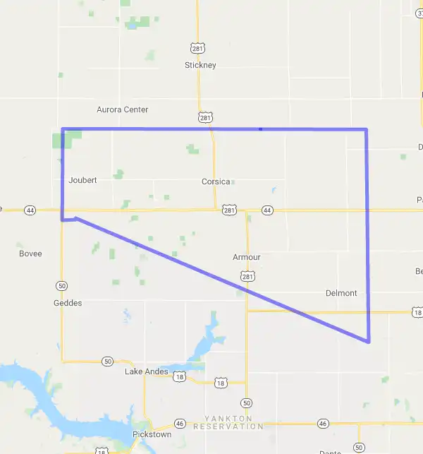 County level USDA loan eligibility boundaries for Douglas, South Dakota