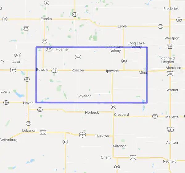County level USDA loan eligibility boundaries for Edmunds, South Dakota