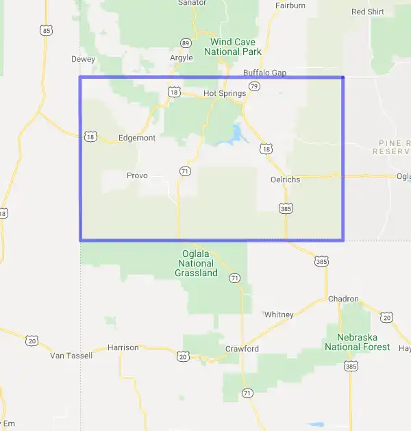 County level USDA loan eligibility boundaries for Fall River, South Dakota