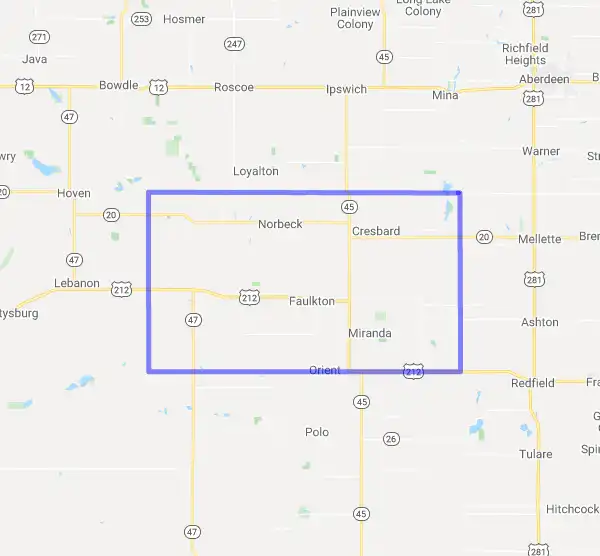 County level USDA loan eligibility boundaries for Faulk, South Dakota