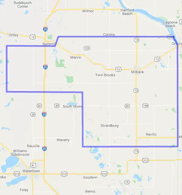 County level USDA loan eligibility boundaries for Grant, South Dakota