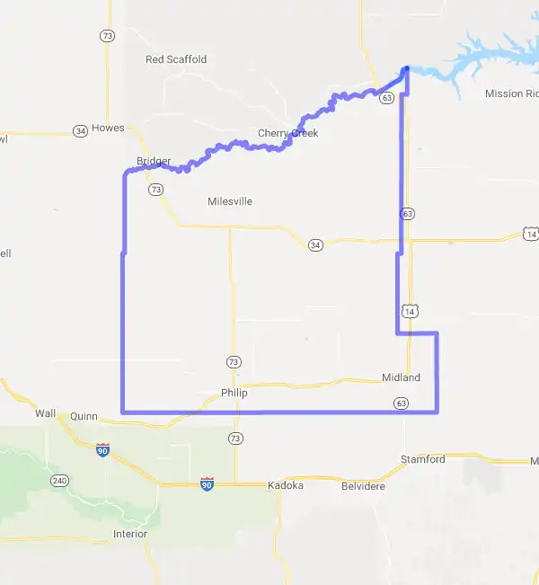 County level USDA loan eligibility boundaries for Haakon, South Dakota