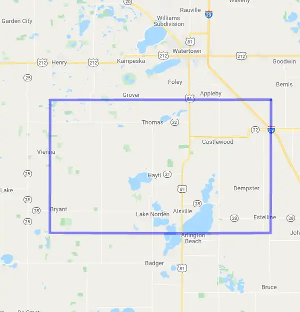 County level USDA loan eligibility boundaries for Hamlin, South Dakota