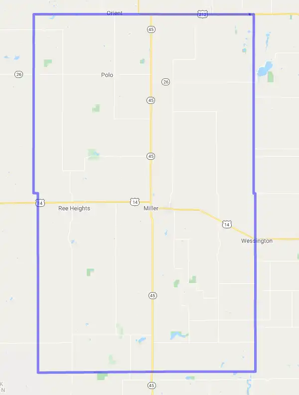 County level USDA loan eligibility boundaries for Hand, South Dakota