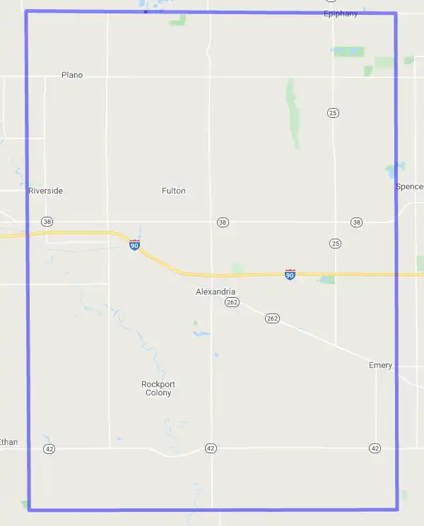 County level USDA loan eligibility boundaries for Hanson, South Dakota