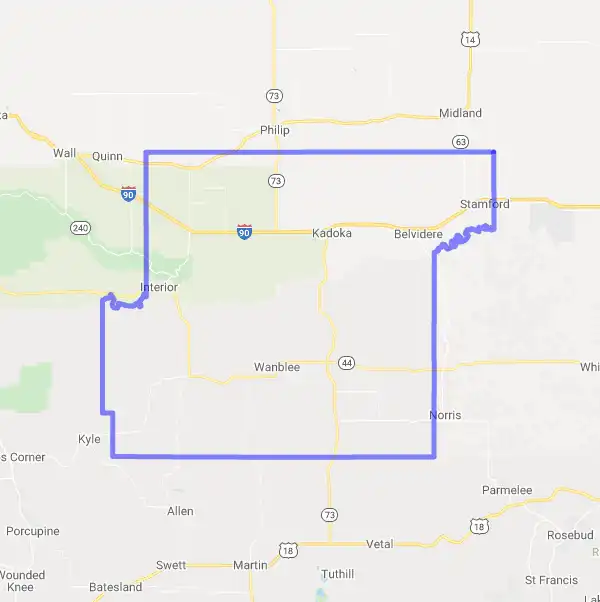 County level USDA loan eligibility boundaries for Jackson, South Dakota