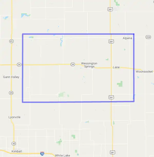 County level USDA loan eligibility boundaries for Jerauld, South Dakota