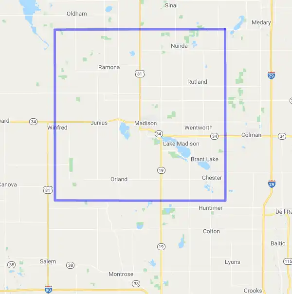 County level USDA loan eligibility boundaries for Lake, South Dakota