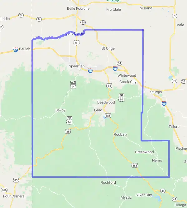 County level USDA loan eligibility boundaries for Lawrence, South Dakota