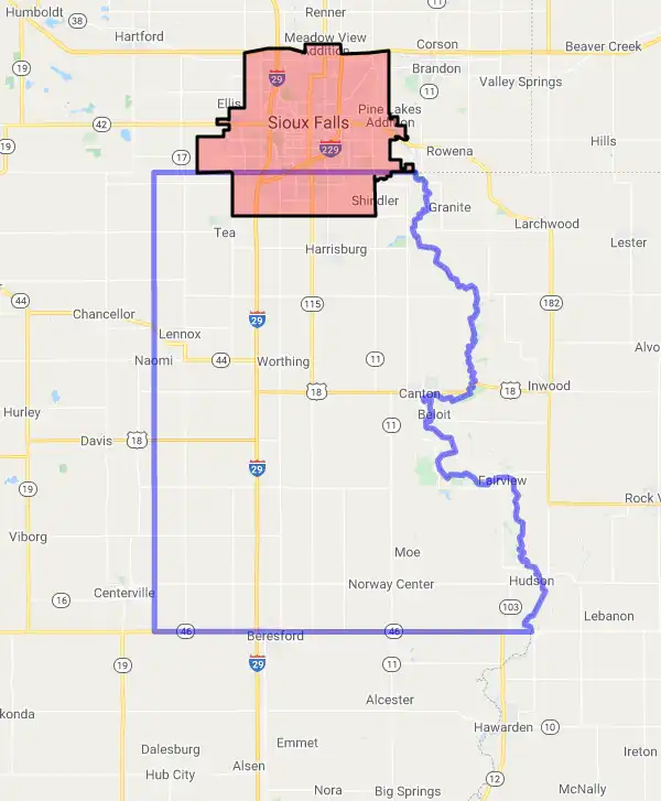 County level USDA loan eligibility boundaries for Lincoln, South Dakota