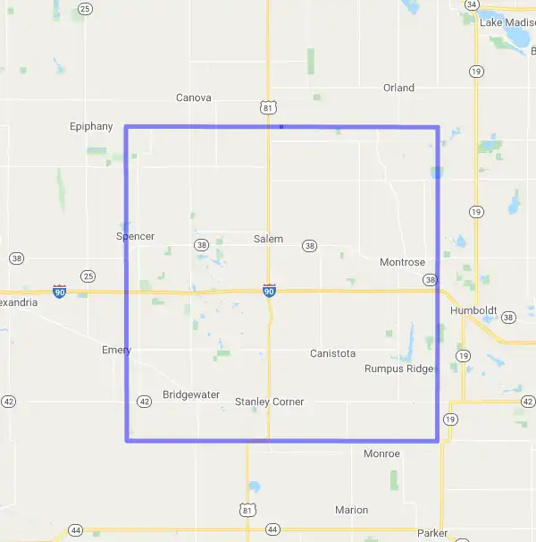 County level USDA loan eligibility boundaries for McCook, South Dakota