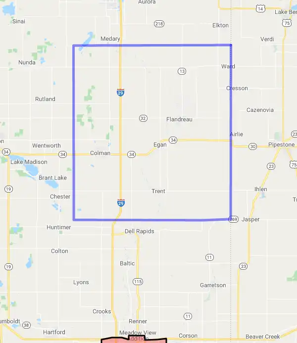 County level USDA loan eligibility boundaries for Moody, South Dakota